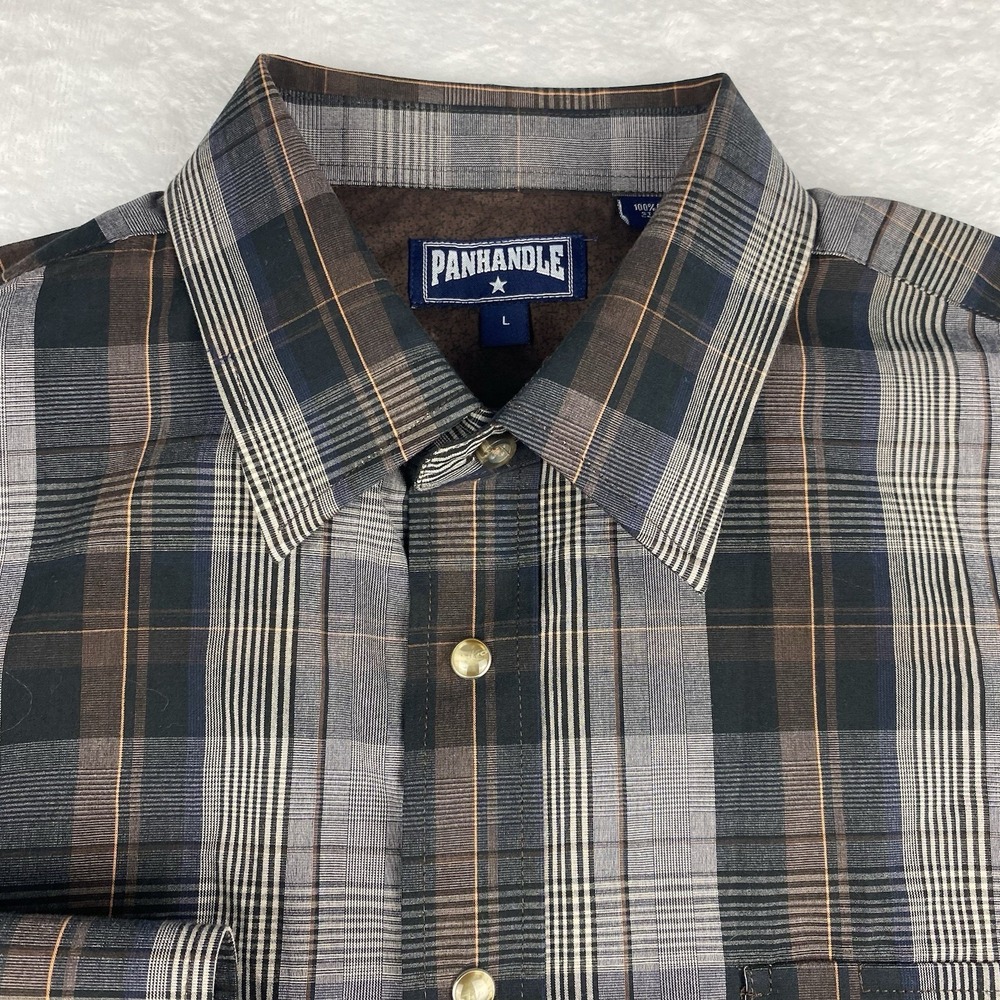 PANHANDLE Select‎ Western Shirt Mens Large Brown/Gray Plaid Pearl Snaps NWT! - Picture 3 of 8